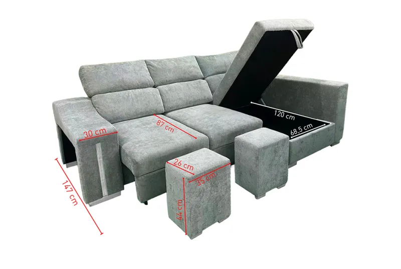 SHAISELONGUE CAMA XL IZDA. MENUA GRIS