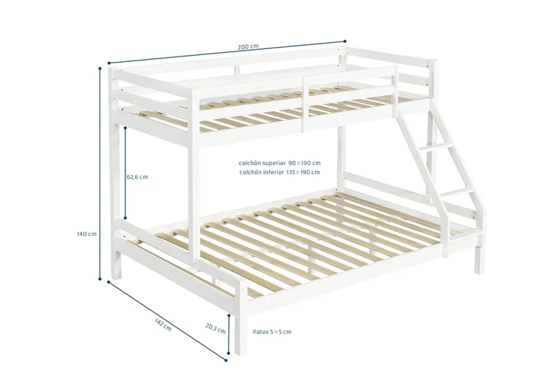 LITERA MADERA CAMA INFERIOR 135CM VICTORIA BLANCA