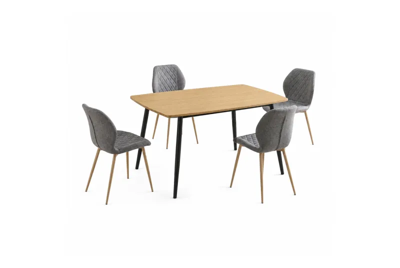 CONJUNTO MESA FIJA HUDSON + 4 SILLAS SELMA GRIS