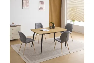 CONJUNTO MESA FIJA HUDSON + 4 SILLAS SELMA GRIS